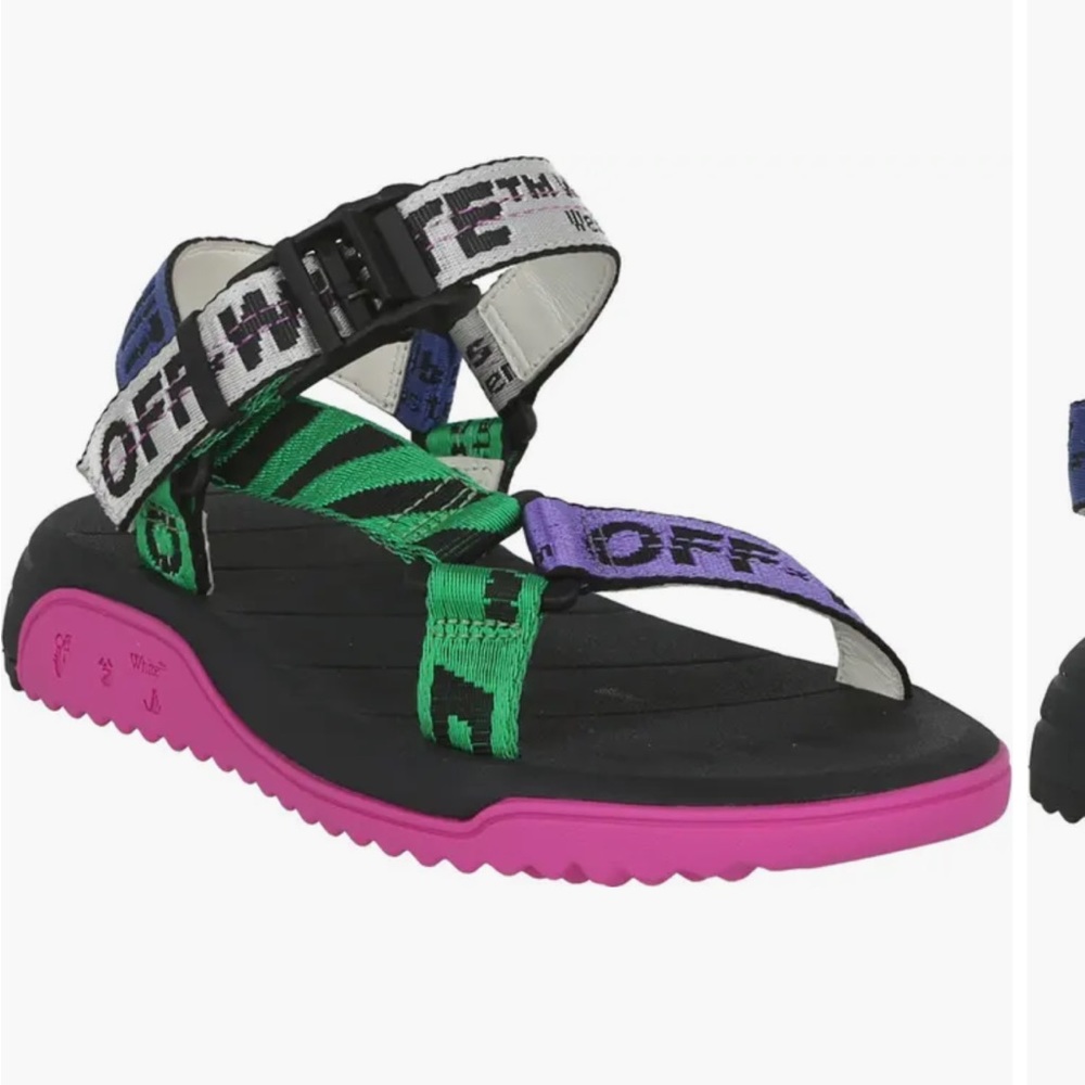 Off white fuschia and green trek sandals